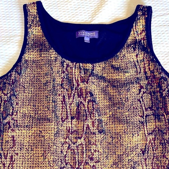 Vivienne Tam Black Textured Sequin Animal Print Tank Top Size Medium - Picture 4 of 7